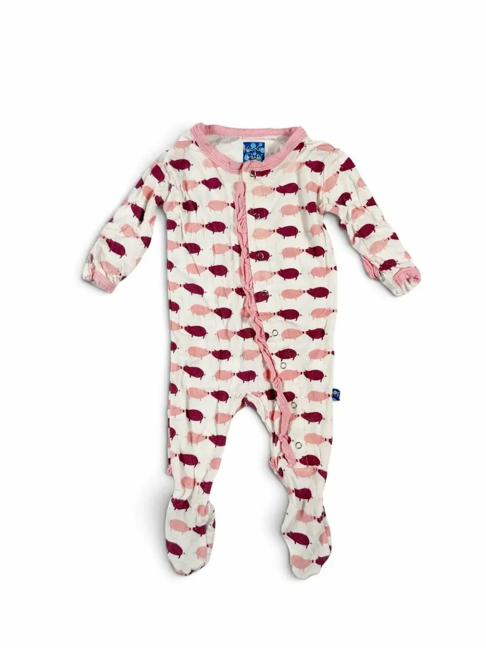 Kickee Pants Natural Pigs Ruffle Footie Bamboo Pajamas 0-3 Months